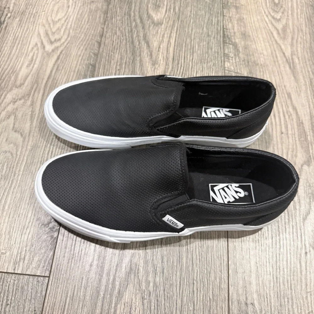 Vans Asher Slip On Black Perforated Leather Sneakers Mens 8.5 Womens 10 New
